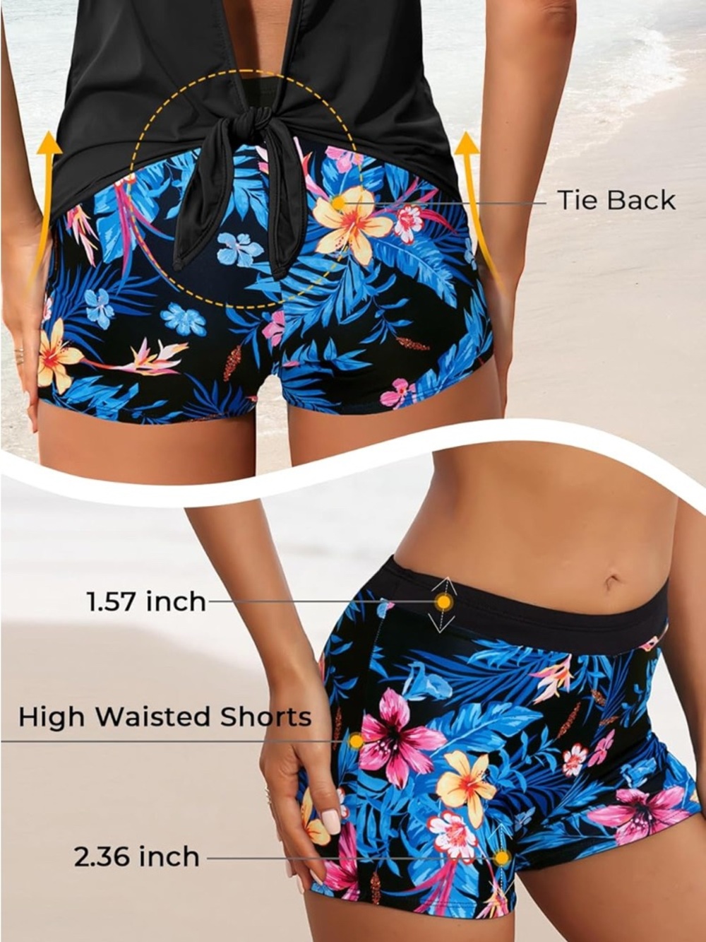 Aqua Eve Woman's 3 Piece Floral Tankini Swimsuit, Swim Boy Shorts, XL - Picture 5 of 15